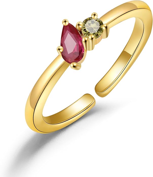 JSJOY Birthstone Rings for Women Dainty Emerald Blue Ring Birthday Gifts for Mom Her Gemstones CZ Ring for Teens Gold Rings That Don't Tarnish Adjustable Ring Jewelry Gifts