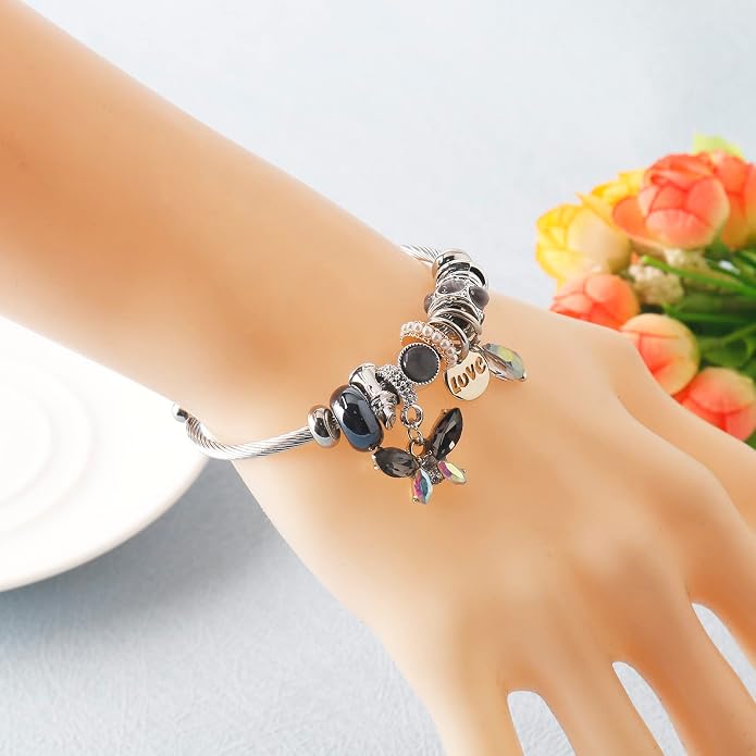 DS Charm Bracelets for girls,exquisite cute cartoon friendship bracelets Silver Stainless Steel Bangle with birthday Gift box, Adjustable girls jewelry Suitable for holiday gifts