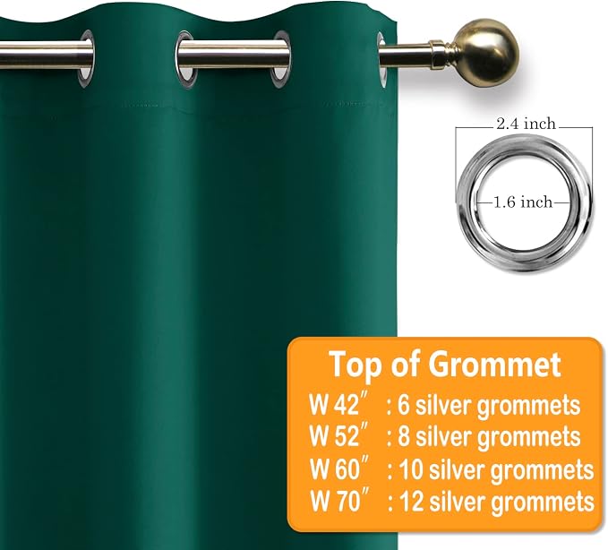 Hiasan RV Blackout Curtains for Bedroom, 52 x 30 Inches Long - Thermal Insulated & Energy Saving Window Curtains for Living Room, 2 Drape Panels Sewn with Tiebacks, Hunter Green