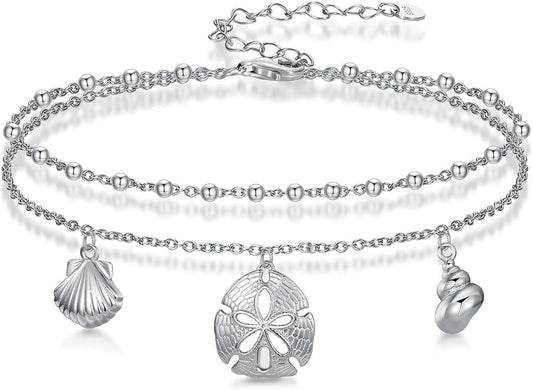 Ankle Bracelets for Women, 925 Sterling Silver Infinity/Heart/Pineapple/Butterfly/Turtle/Evil Eye/Sand Dollar Anklets Waterproof, Christmas Birthday Bracelet Anklets Jewelry Gift Adjustable