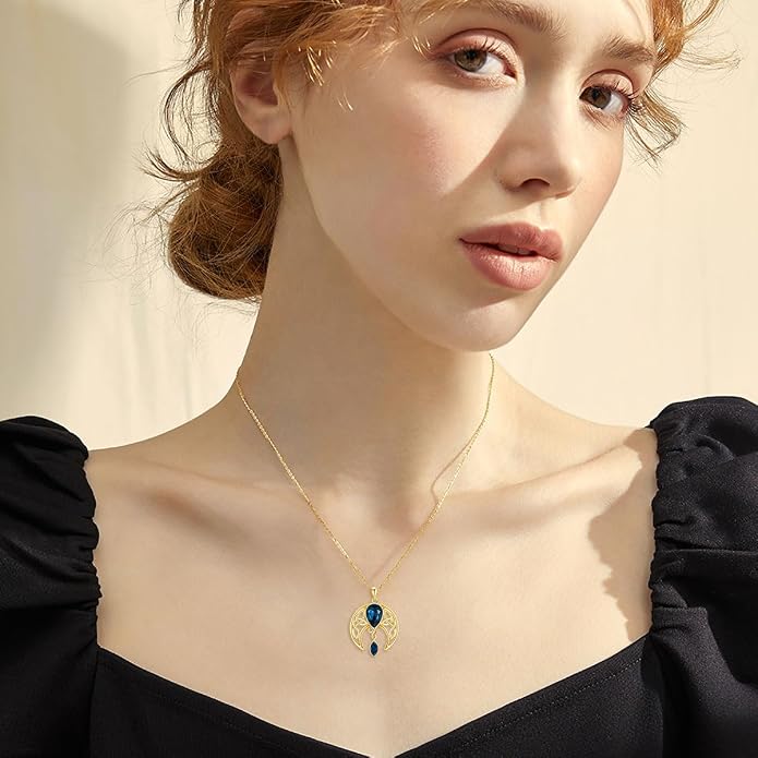AOBOCO Sterling Silver Celtic Crescent Moon Goddess Pendant Irish Good Luck Necklace with Birthstone Crystal, Celtic Moon Jewelry Gift for Women Mom Wife