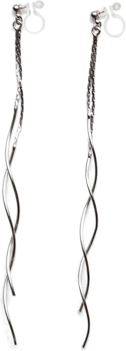 Comfortable Stick Invisible Clip On Earrings Gold Dangle Long Waved Threader Bar Clip-On Non Pierced Earrings Silver For Women,…