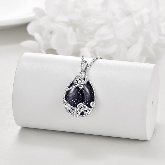 YAFEINI 925 Sterling Silver Moonstone Necklace Filigree Teardrop Pendant Necklace Jewelry for Women Girls