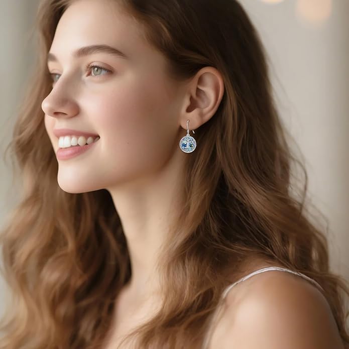VONALA Tree of Life Earrings 925 Sterling Silver Celtic Tree Abalone Shell Leverback Drop Dangling Earrings Birthday Anniversary Christmas Jewelry Gifts for Women
