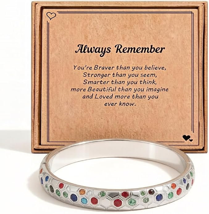 Gold Silver Plated Inspirational Cuff Bangle Bracelets for Women, Multicolor Crystal Statement Jewelry with Gift Box, Encouraging Bracelet Gift for Her Birthday Christmas