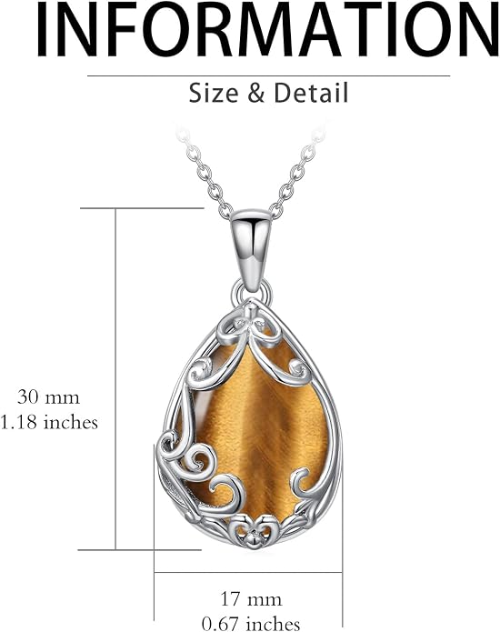 HPQQ Teardrop Necklace 925 Sterling Silver Filigree Gemstone Pendant Necklace Fine Jewelry Birthday Mother's Day Gifts for Women Her Mom