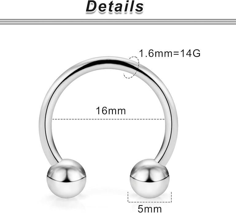00G 0G 2G 4G 6G 8G 10G 12G 14G 16G Septum Rings Silver Black Surgical Steel Heavy Gauges Earrings Stretching kit Eyebrow Lip Septm Nose Rings Helix Tragus Daith Rook Earrings Hoops 10mm-19mm