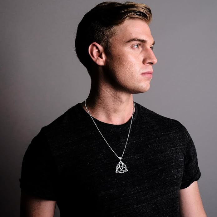 Celtic Necklace for men Sterling Silver Celtic Knot Triquetra Triangle Trinity Necklace Gift for Men