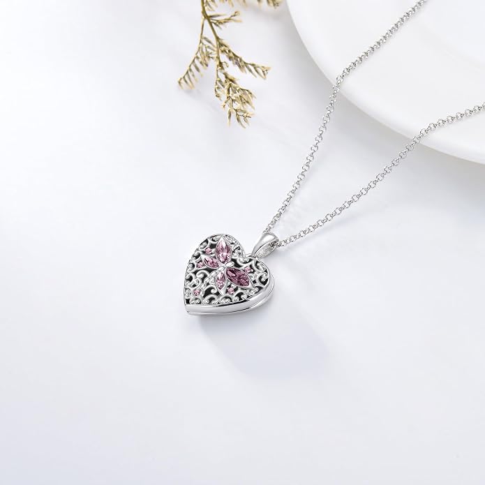 Dorunmo Personalized Locket Necklace 925 Sterling Silver that Holds Pictures Butterfly Birthstone Photo Heart Locket Custom Jewelry Congratulations New Beginnings New Job Gifts for Women