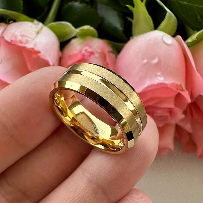 TUTISS 6mm 8mm Silver/Black/Blue/Gunmetal/Gold/Rose Gold Tungsten Rings for Men Women Fashion Engagement Wedding Bands Matte Finish Beveled Edges Comfort Fit