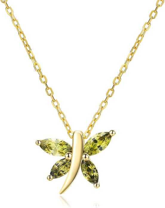 925 Sterling Silver Birthstone Necklaces for Women, Dainty Cute Dragonfly/Butterfly Pendant Necklace, Great Christmas/Anniversary Jewelry for Mother