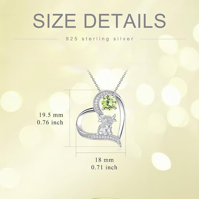 Highland Cow Gifts for Women 925 Sterling Silver Highland Cow Birthstone Necklace Fluffy Cow Jewelry Gifts Birthday Christmas