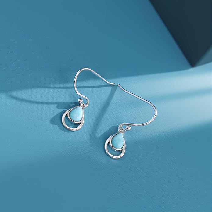 Larimar Dangle Earrings, 925 Sterling Silver Gemstone Larimar Drop Earrings for Women