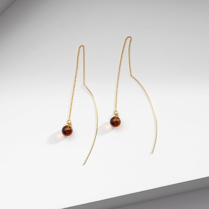 Pull-Through Earrings, Amber Jewelry, Faceted Sparkling Amber Earrings - Parent