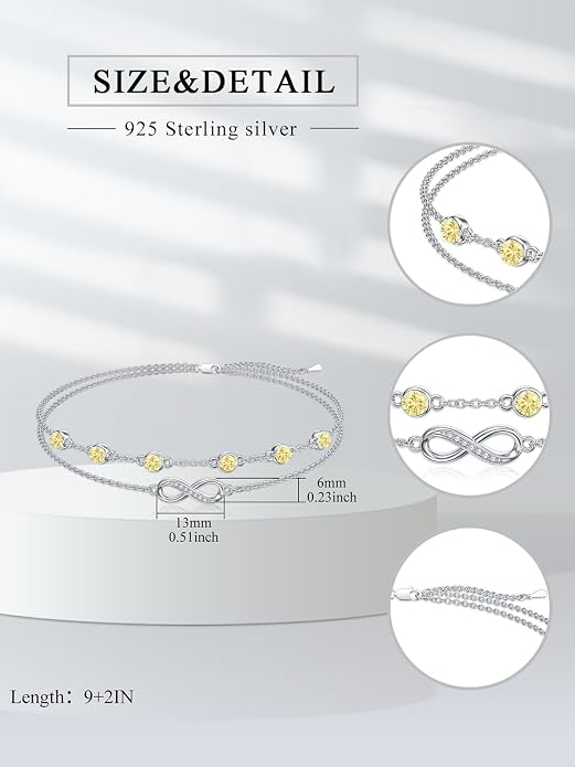 Dorunmo Anklet Bracelets For Women 925 Sterling Silver Birthstone/Infinity/Butterfly/Evil Eye/Turtle/Pineapple/Starfish/Heart Anklets Bracelets Jewelry Gifts for Women