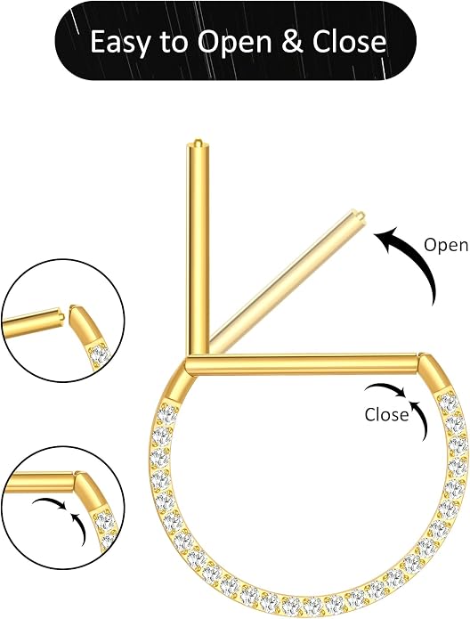 Oveta Titanium D Shaped Nipple Rings 14G for Nipple Piercing Jewelry Higned Segment Clicker Ring Hoops 11mm 12mm 14mm for Women Men, Silver Gold Black, 2PCS