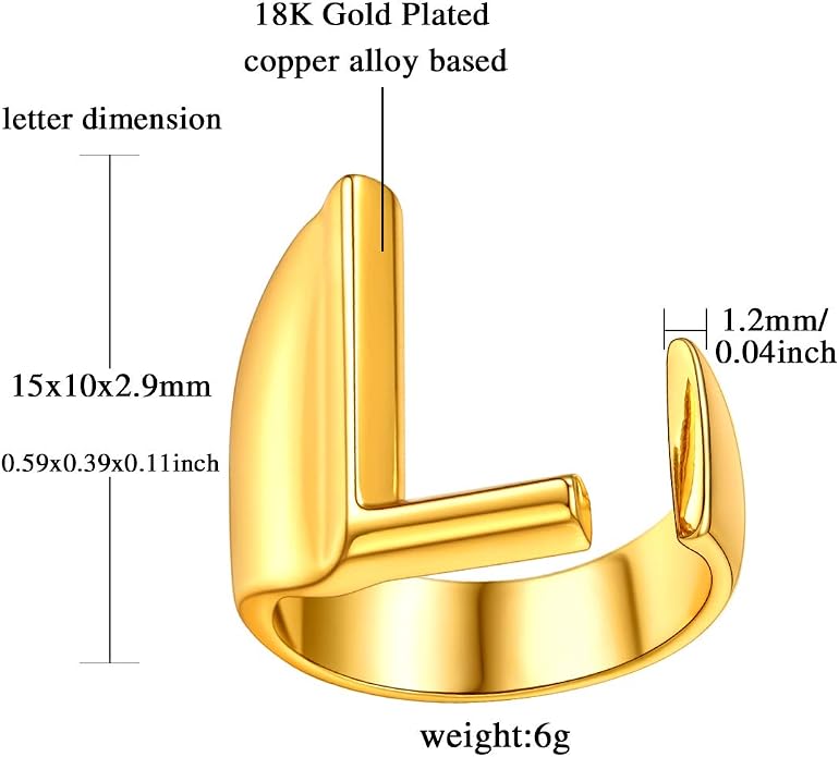 FindChic Customizable Initial Ring Statement 18K Gold Plated Fashion Cuff Rings for Women Alphabet Letter A to Z Resizable Knuckle Ring (with Gift Box)