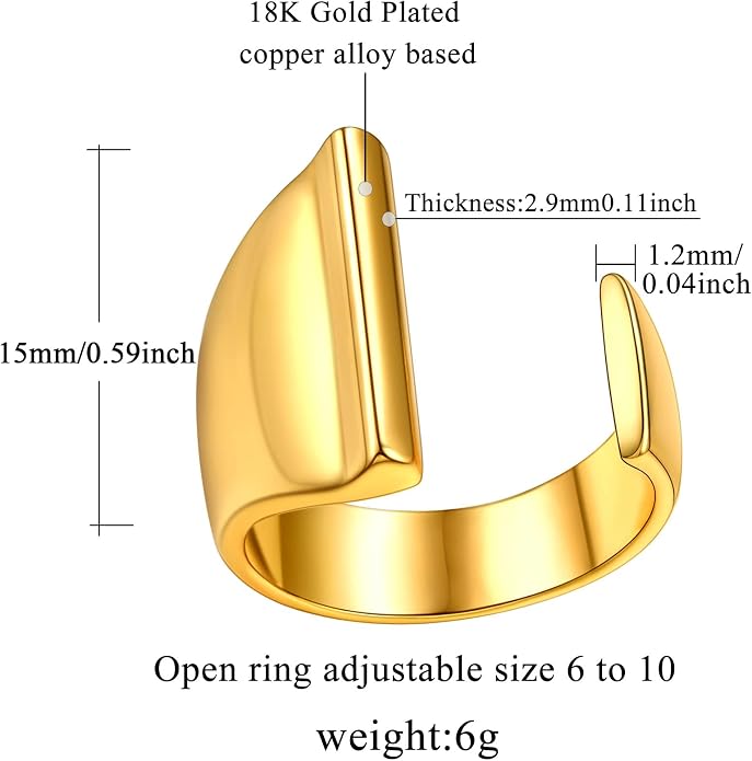 FindChic Customizable Initial Ring Statement 18K Gold Plated Fashion Cuff Rings for Women Alphabet Letter A to Z Resizable Knuckle Ring (with Gift Box)
