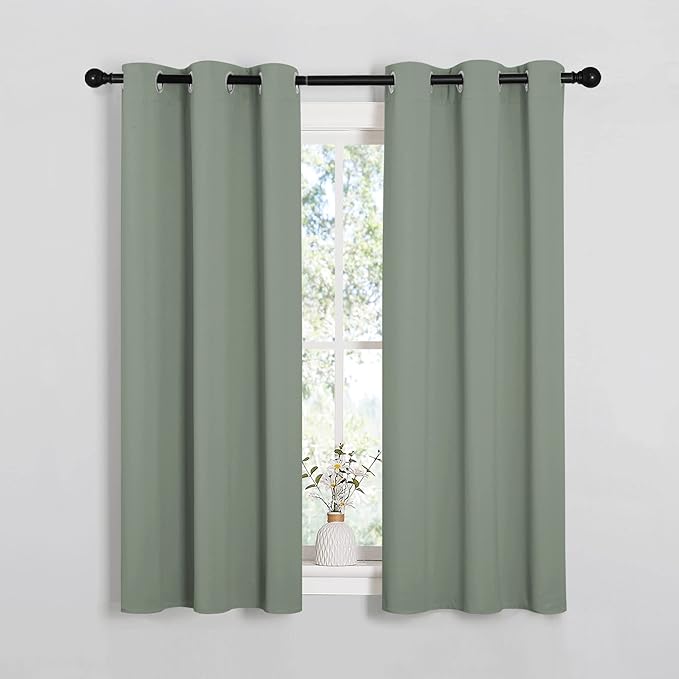 NICETOWN Window Curtain Panels, Thermal Insulated Solid Grommet Blackout Draperies/Drapes for Basement (Sage Green, 1 Pair, 34 by 54-inch)
