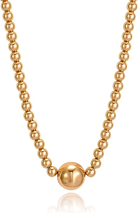 COBI Paperclip Chain Necklace for Women,Beaded Necklace,18K Gold /925 Sterling Silver Plated,Chunky Link Chain Necklace for Daily Wear,Ideal Gift for Her 17"
