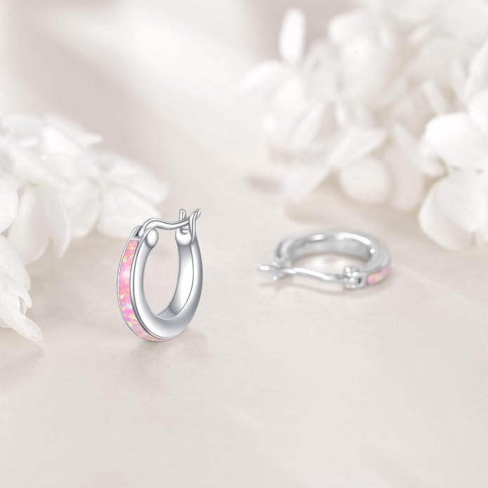 Moonstone/Pink Opal/Blue/Abalone Hoop Earrings for Women Sterling Silver Small Hoop Earrings Teardrop Huggie Earrings Jewelry Gifts