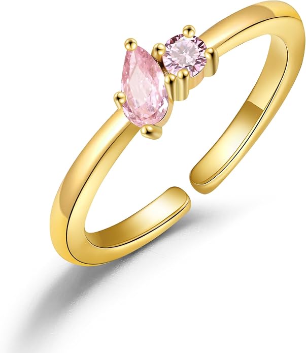 JSJOY Birthstone Rings for Women Dainty Emerald Blue Ring Birthday Gifts for Mom Her Gemstones CZ Ring for Teens Gold Rings That Don't Tarnish Adjustable Ring Jewelry Gifts