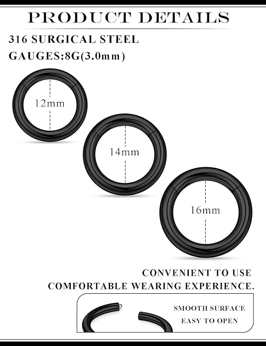 20G 18G 16G 14G 12G 10G 8G 6G 4G 2G Nose Rings Hoops 316l Surgical Steel Clicker Septum Lip Ring Tragus Helix Daith Rook Conch Snug Cartilage Lobe Earrings Hoop Piercing Jewelry For Women Men