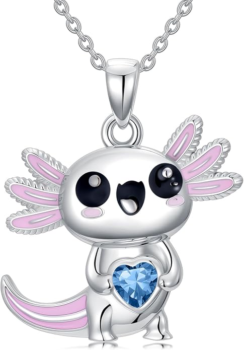 Dorunmo Axolotl Necklace 925 Sterling Silver Axolotl Birthstone Pendant Cute Animal Axolotl Jewelry Gifts for Women