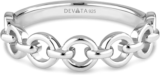 DEVATA Gold or Rhodium Plated Sterling Silver 925 – Eternity, Band Ring for Women – Heart, Knot, Clover, Infinity, Mariner, Cable, Curb, Cuban, Figaro, Daisy, Rope, Ribbed, Dome