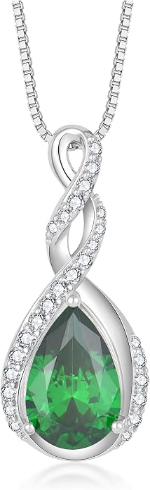 Fahonie 925 Sterling Silver Birthstone Necklace for Women,Infinity Teardrop Cubic Zirconia Pendant Necklace Anniversary Birthday Jewelry Gift for Women Wife Friend 18"+2" Chain