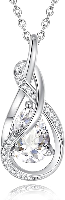 FANCIME TimelessTie Birthstone Necklace for Women White Gold Plated Sterling Silver Ribbon Design Jewelry Knot Pendant Fine Jewelry Gemstone Anniversary Birthday Graduation Mothers Day Gifts for Women Wife Mother Her