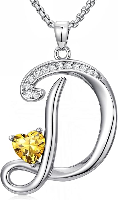 Birthday Gifts for Women Alphabet A to Z Initial Birthstone Pendant Necklaces for Women - 18k White Gold Plated Personalized Name Jewelry Anniversary Graduation Gifts for Wife Her Daughter Girlfriend(with Gift Box)