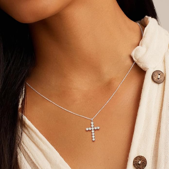 Sterling Silver Cross Necklace for Women Birthstone Religious Jewelry