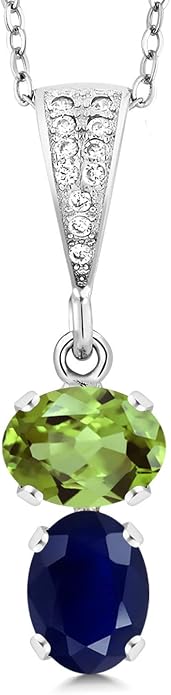 Gem Stone King 2-Stone Gemstone Birthstone Pendant Necklace for Women in 925 Sterling Silver | Oval 8x6MM | 18 Inch Silver Chain | Fine Jewelry for Her Mom Wife