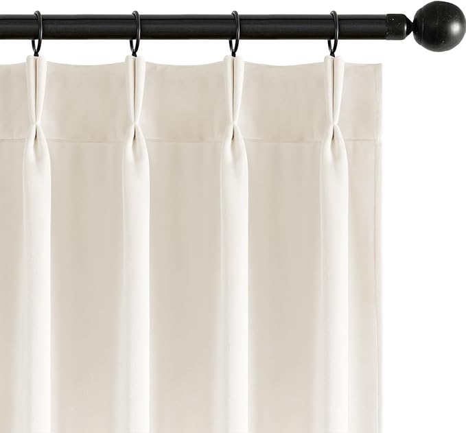 MIULEE Ivory Velvet Curtains 90 inches Long, Pinch Pleated Blackout Drapes with Hooks, Cream Thermal Insulated Pinch Pleat Panels for Bedroom Living Room, 2 Panels