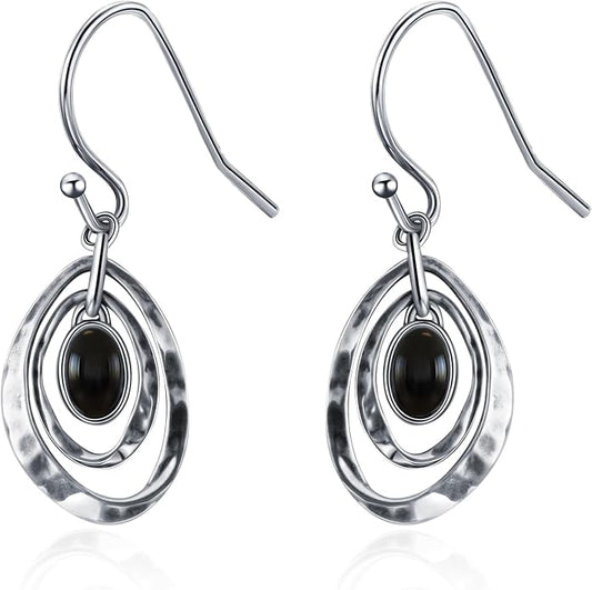 Real 925 Sterling Silver Trendy Dangle Earrings for Women | White Gold Plated | Hypoallergenic Turquoise/Black Onyx/Opal Filigree Jewelry Lightweight Celtic Lover Knot Leverback Earrings Gifts