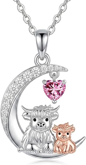 PELOVNY Teddy Bear Necklace for Women 925 Sterling Silver Bear/Highland Cow/Fox/Cat/Axolotl Birthstone Necklace Christmas Birthday Jewelry Gifts for Mom Daughter Wife Sister