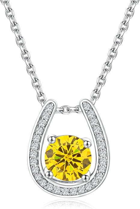925 Sterling Silver Horseshoe Necklace for Women Round Gemstone Birthstone Necklace Sapphire/Emerald/Ruby/CZ Horse Shoe Pendant Necklaces Jewelry Gift