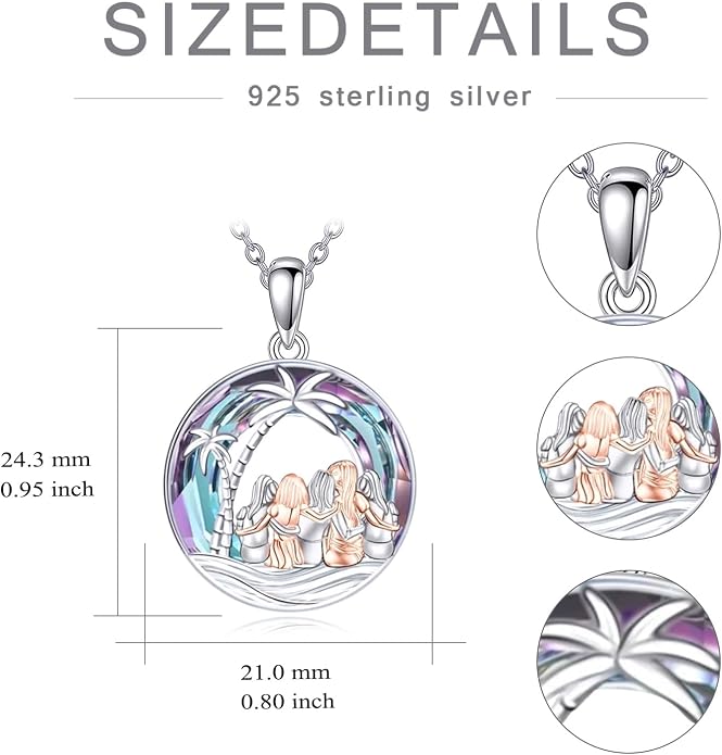 Sisters Necklace Sterling Silver Always My Sister Forever My Friend Jewelry Tree of Life Palm Trees Necklace for Women Female Friendship Jewelry