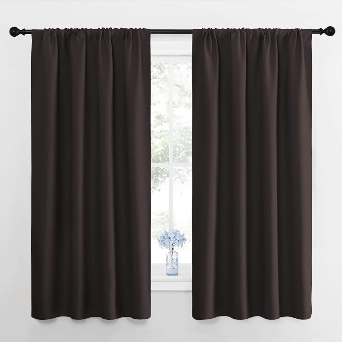 NICETOWN Blackout Curtain Panels 63 inches - Triple Weave Microfiber Energy Saving Thermal Insulated Solid Rod Pocket Blackout Curtains for Bedroom (1 Pair, 42 inches by 63 Inch, Toffee Brown)