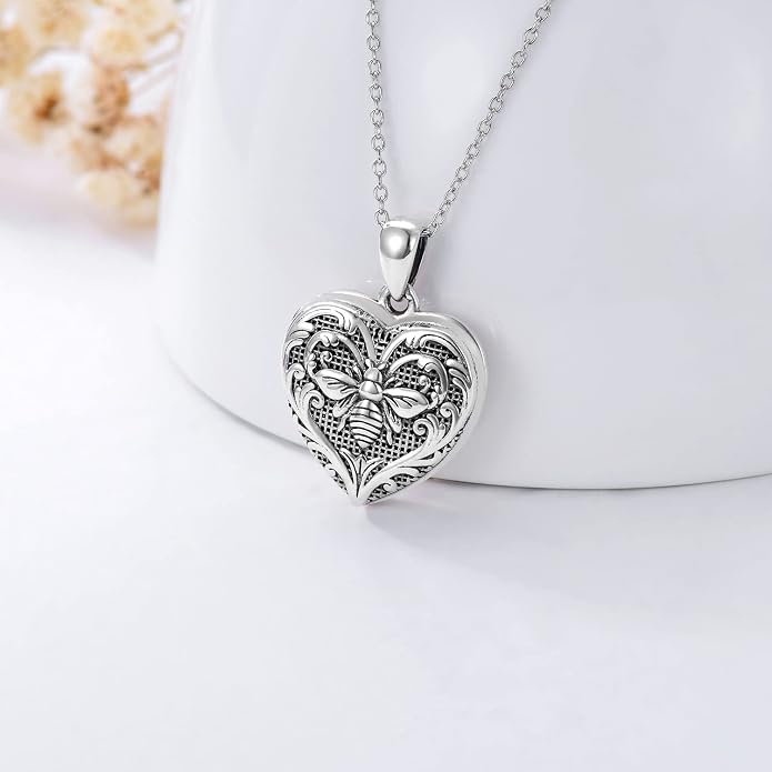 SOULMEET Personalized Silver Locket Necklace That Holds Pictures Photo Keep Someone Near to You, Memorial Custom Lockets Necklaces Letters Engraving for His Her