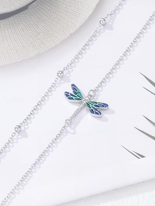 Dragonfly/Evil Eye/Hamsa Evil Eye/Lotus/Mushroom Anklet Bracelets for Women Sterling Silver Adjustable Double Layered Bracelet Anklet Mother's Day Jewelry Gifts Beach Jewelry