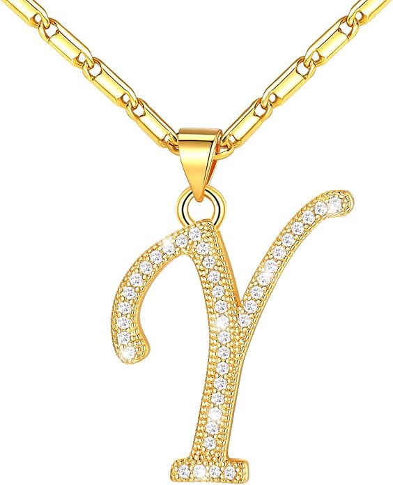 U7 Initial Necklace for Women, Gold/Platinum Plated CZ Crystal Letter A-Z Pendant Necklace, Shiny 20 Inch Name Chain Dainty Personalized Jewelry for Men Mom Wife Friend