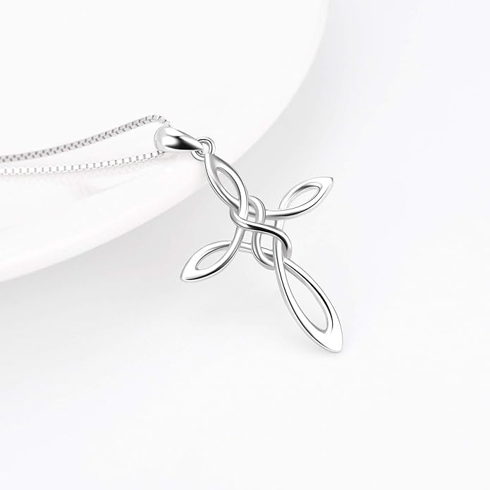 LUHE Celtic Knot Cross Necklace Sterling Silver Birthstone Polished Religious Infinity Celtics Jewelry Gifts for Women