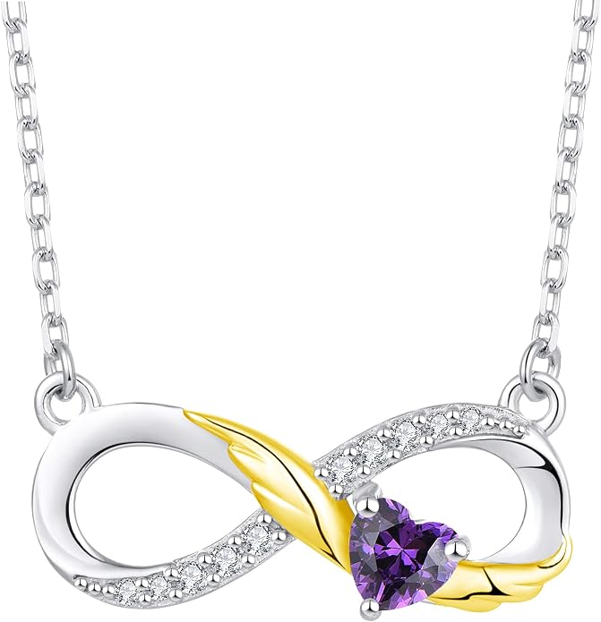 STARCHENIE Infinity Necklace 925 Sterling Silver Angel Wings Heart Birthstone Necklace for Women