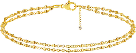 Rotnso Anklets for Women 14K Gold Silver Plated Ankle Bracelets Trendy Waterproof Boho Anklets Set Adjustable Dainty Cute Diamond Beaded Heart Non Tarnish Summer Beach Jewelry Gift