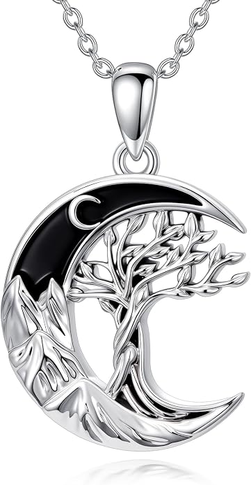 Tree of Life/Cat/Horse/Turtle/Sun/Cow Pendant Crescent Moon Necklace Anniversary Graduation Birthday for Grandma Women Wife Daughter(with Gift Box)