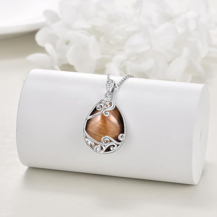 YAFEINI 925 Sterling Silver Moonstone Necklace Filigree Teardrop Pendant Necklace Jewelry for Women Girls