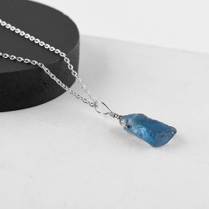 Raw Gemstone Dainty Pendant Necklace for Women, Trendy Healing Chakra Crystal, Birthstone Handmade 925 Sterling Silver Adjustable 18 inch Chain Jewelry, Birthday Gifts