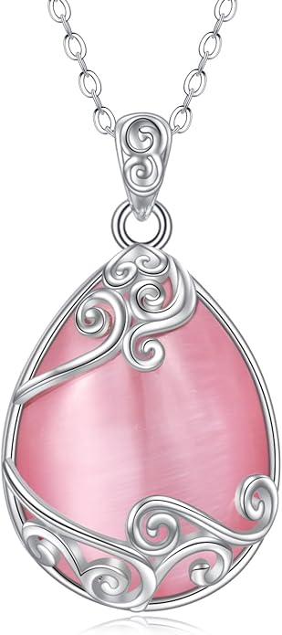 YAFEINI 925 Sterling Silver Moonstone Necklace Filigree Teardrop Pendant Necklace Jewelry for Women Girls